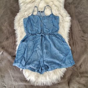 Racerback Sleveless Buttons Tie Romper Shorts M